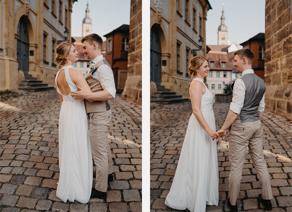 Hochzeit in der Altstadt von Bamberg, mit Trauung in einer historischen Kirche